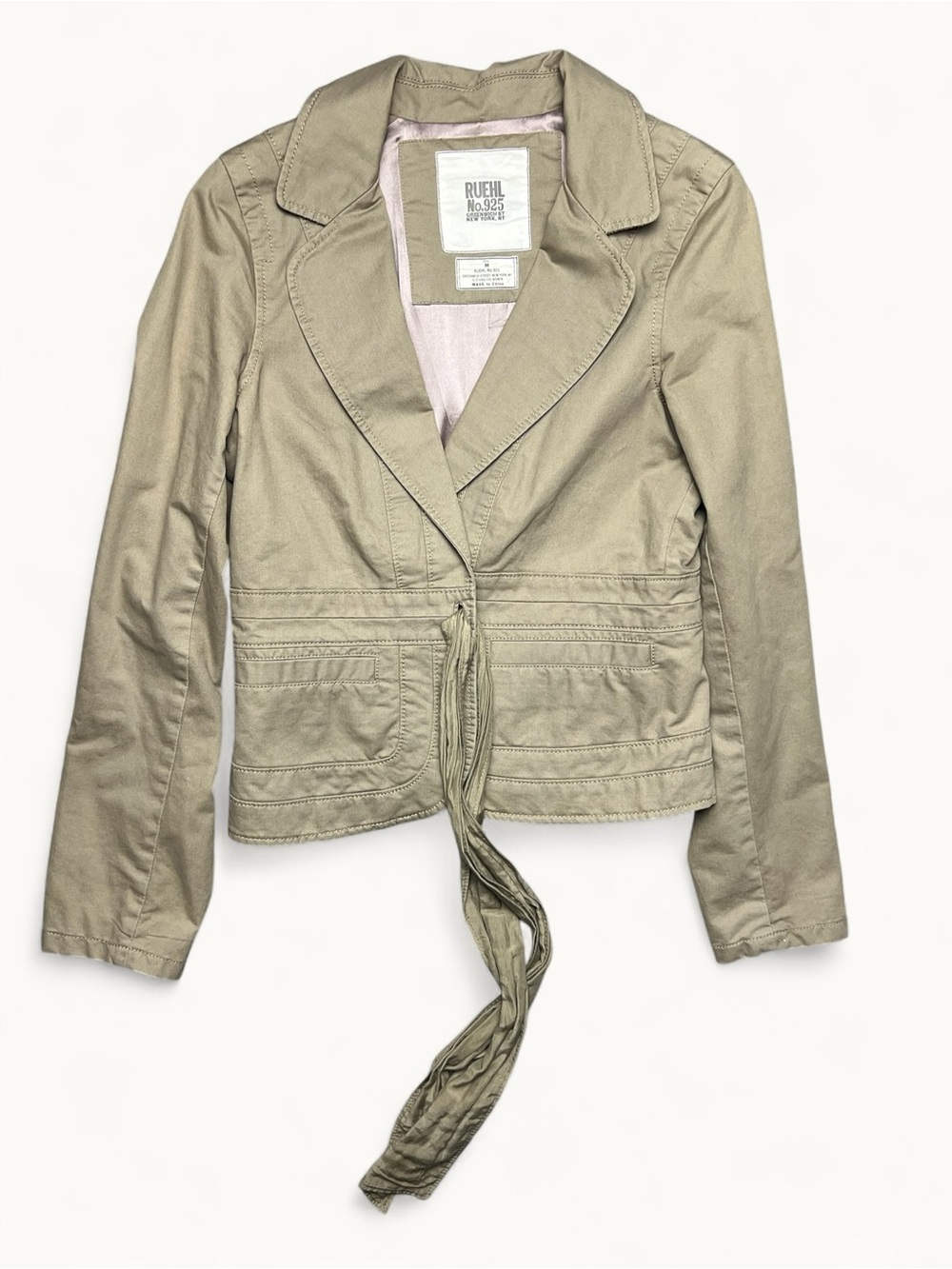 Ruehl No 925 Womens Size M Beige Jacket Blazer Fitted Cotton Pink Silk Lined Y2K